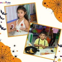 A glimpse into our pretend play stations, where one child explores the makeup vanity while another becomes a chef in the play kitchen.