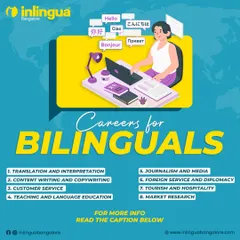 Being bilingual opens up a world of exciting career opportunities. This graphic lists various fields where your language skills are a major asset, including translation, diplomacy, tourism, and market research.