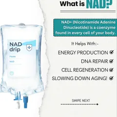 What is NAD+? It's a coenzyme found in every cell of your body that is crucial for energy production, DNA repair, and cell regeneration. NAD+ IV therapy helps replenish its levels, effectively slowing down the aging process from the inside out.