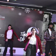 Our instructor dancing alongside students during the Winter Showcase. We love performing with our students and sharing the stage with them.