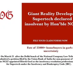 An announcement regarding the Supertech insolvency case, a critical matter for over 25,000 homebuyers. My firm actively assists affected allottees in filing their claims with the appointed Insolvency Resolution Professional (IRP) under the IBC.