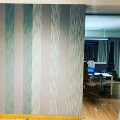 Another example of a finished acoustic fabric panel, this time with a different color palette. These panels are a great way to introduce texture and color into a commercial interior design scheme.