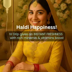 Enjoy your Haldi ceremony with true happiness and freshness. My IV Drip therapy is packed with rich minerals and vitamins to give your skin a boost, ensuring you radiate health and joy.