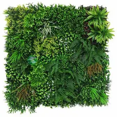 This image shows a sample of a dense artificial green wall panel. I use high-quality panels with a mix of plant types to ensure a full and natural appearance for home or office decor.