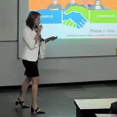 Owning your story is the bravest thing you can do. Here I am during a session on impression management, where we explore how personal branding starts with self-acceptance and confidence.