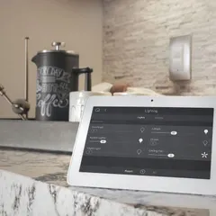 This image showcases the detailed control I provide for your smart lighting system. From a single tablet, you can adjust individual lights, set brightness levels, and control ceiling fans to create the perfect atmosphere in any room.