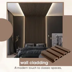 I believe an accent wall can define a room. Here, I used dark brown fluted WPC wall cladding to create a sophisticated and modern backdrop in a bedroom. The integrated backlighting enhances the texture, adding depth and a luxurious feel to the space.