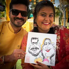 Nothing says celebration like a happy couple with their very own caricature at a vibrant Haldi ceremony. This is the kind of unique party favor that makes your wedding entertainment truly unforgettable.