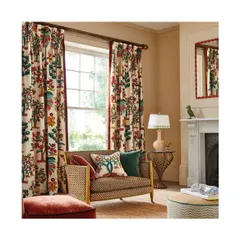 This exquisite Nina Campbell fabric from a new collection brings intricate gardens and timeless architecture to life. As a masterpiece of embroidery and print, it is perfect for creating statement drapery that elevates any space with its detailed and colorful design.
