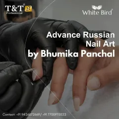 An ad for our Advanced Russian Nail Art session in Ahmedabad, led by expert Bhumika Panchal. These specialized workshops focus on mastering one specific, high-demand skill.