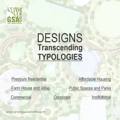An infographic showcasing our ability to create "Designs Transcending Typologies." Whether it's premium residential, affordable housing, commercial, or public parks, our commitment to excellence and creativity is consistent across all project types.