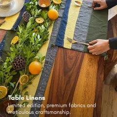 Gatherings become more special with details that tell a story. These handcrafted table linens, made from pure Khadi, bring a touch of artistry to the dining experience. They are a perfect gift for clients and partners who appreciate fine craftsmanship and hosting.