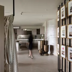 A glimpse into the model kitchen at our Hyderabad Experience Center. This setup allows clients to visualize a complete kitchen layout, from cabinetry finishes to appliance integration, within a real-world context.