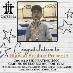 We celebrate every milestone on the path to mastery. We are proud to congratulate our student Bhuvan for crossing a standard FIDE rating of 2000 after his stellar performance at the Bengaluru Grandmaster Tournament.