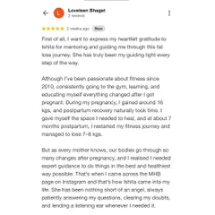 Reading testimonials like this one from Loveleen, who navigated her postpartum fitness journey with me, keeps me inspired. Her trust in the process and her hard work are what create life-changing results.