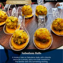 A modern take on Sabudana Vada, these Sabudana Balls are served with a chipotle sauce for a smoky, spicy kick. It’s a familiar dish transformed into something new and exciting.