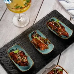 My BBQ Chimichurri Fish brings a smoky, zesty, and herb-kissed flavor to your event. The fish is perfectly grilled and finished with a fresh chimichurri sauce, served in elegant individual portions.