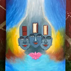 Created during an art camp in Wayanad, this painting explores the different states of consciousness and perception. The three faces with varying expressions and the open doors represent the mind's journey towards enlightenment.