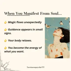 This image illustrates what manifesting from the soul feels like. Magic flows unexpectedly, guidance appears in small signs, and you become the energy of what you want. It's light and magnetic.