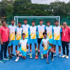 Champions in the making. Our Sub-Junior Boys team proudly displaying their silver medals and trophies after a hard-fought battle at the All India Masters & Sub-Junior Hockey Championship in Bangalore.