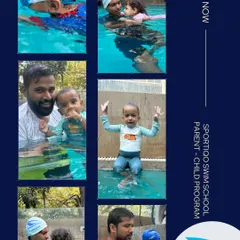A collage showcasing our Parent-Child program, where babies and toddlers from 6 months to 3 years old build water confidence with their parents right beside them.