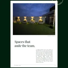 I design spaces that unite teams. This finished office terrace, illuminated at night, serves as a perfect example of an employee wellness area that doubles as an event space. The strategic lighting and low-maintenance greenery create an inviting atmosphere for staff to relax and connect.