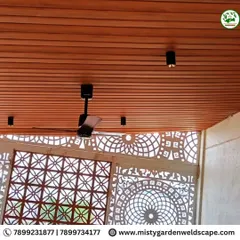 Another angle of the PVC ceiling and designer panels, showing the integrated fan and lighting that make the space functional as well as stylish.