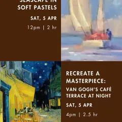 We love exploring the works of great artists. This past workshop flyer shows another popular project, recreating Van Gogh's 'Café Terrace at Night', which inspires the variety of painting kits we offer.