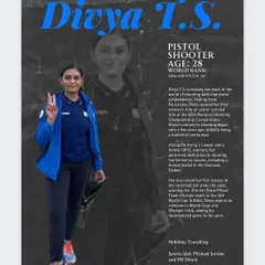 A profile of our star pistol shooter, Divya T.S., highlighting her journey and selection for the prestigious 19th Asian Games in China.