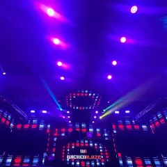 An empty hall before the storm. This shot shows the scale of the stage and visual setup I work with for major corporate gigs.