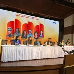 The panel on women's security in session. My talk focused on the challenges women face in navigating the legal system and the need for continuous reform to remove these barriers.