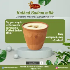 Corporate meetings just got sweeter. Our creamy Kulhad Badam Milk is a refreshing and energizing beverage, served traditionally in an earthen cup to keep your team refreshed and focused.