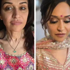 The power of makeup is in enhancing, not hiding. This before and after shows how I even out skin tone, define the eyes with a soft golden shimmer, and create a polished look that still feels completely natural and true to you.