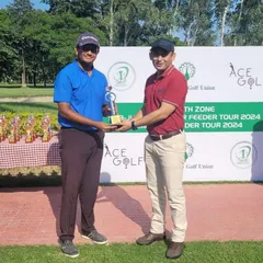 A Student Receiving a Trophy for Back-to-Back Wins: We celebrate Raunik Kharkwal's back-to-back victories, clinching the Amateur North Zone Feeder Tour title and securing 2nd place at the Lt. Governor’s Cup. A truly outstanding achievement.