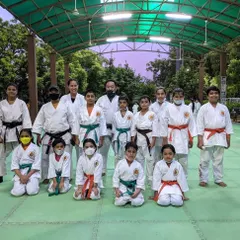 My classes are for everyone. Here is a group of my students, from young children to adults, with different belt levels, all training together at the Noida Stadium. Karate is a journey for the whole family.