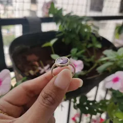 Here is the matching ring from the custom jewelry set, held against a natural background. The silver setting provides a lovely contrast to the preserved rose petals inside.