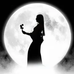 Bumping with love and moonlit dreams. A solo silhouette of a mom-to-be holding a flower against the full moon, creating a poetic and serene image.