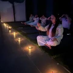During our Guru Purnima full moon meditation, I guide the group through Bhramari Pranayama, the humming bee breath. The vibrations, combined with the candlelight, create a deeply calming and healing atmosphere.