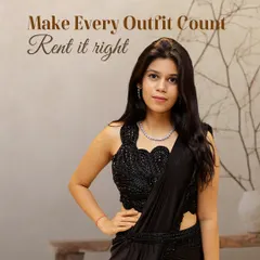 Black makes a statement. This pre-draped black saree with a heavily embroidered blouse is the perfect rental for a sangeet or cocktail night when you want drama and elegance.