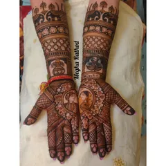 Your mehendi can tell your love story. For this bride, I included custom portraits of the couple inside ornate floral mandalas, making her bridal henna a truly personal keepsake of her special day.