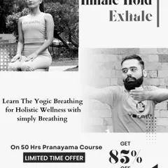 Learn Yogic Breathing for Holistic Wellness: Your breath is your life force. This image highlights our 50-hour pranayama course where you learn to move beyond simple breathing to a practice that heals from within.