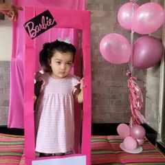 Come on Barbie, let's go party! I create fully themed experiences, complete with fun photo opportunities like this life-sized Barbie box. It makes the birthday child feel extra special and gives you amazing photos to remember the day.