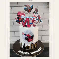 For the little superhero in your life, this Spiderman-themed birthday cake is a guaranteed hit. Featuring a city skyline base and multiple Spidey toppers, I can personalize it with any name and age to make your child's celebration extra special.