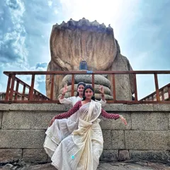 Posing with a fellow dancer at the Lepakshi temple. Sharing these spiritual journeys with others who appreciate the confluence of art and faith is a beautiful experience.