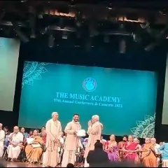 A wider view of the stage during the award ceremony at The Music Academy. It's a historic institution and receiving this honor here is very special.