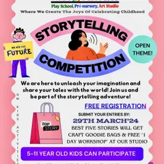 We love to spark imagination with events like our open theme Storytelling Competition. We provide a platform for kids to share their tales, with free registration and exciting prizes for the best stories.
