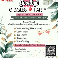 My poster for a 'Goodbye Giggles Party' to celebrate the end of a summer camp. The event featured glow-in-the-dark neon painting, games, and a certificate ceremony.