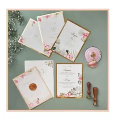 We call this style "minimalistic grandeur." This suite features a clean layout with delicate, gold-foiled lotus illustrations and elegant typography, proving that a design can be both simple and incredibly luxurious.