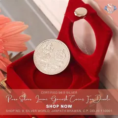My certified 99.9% pure silver Lakshmi Ganesh coin, presented in a classic red velvet gift box. This is one of my most sought-after items for Diwali, Dhanteras, and Akshaya Tritiya, perfect for gifting blessings and good fortune.