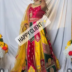 This client looks gorgeous in a multi-colored panelled lehenga, perfect for a Mehendi or Sangeet function.